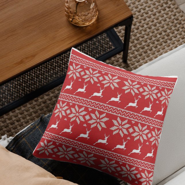 Oreiller à lancer Motif de Noël (Christmas Knitted Pattern Throw Pillow)