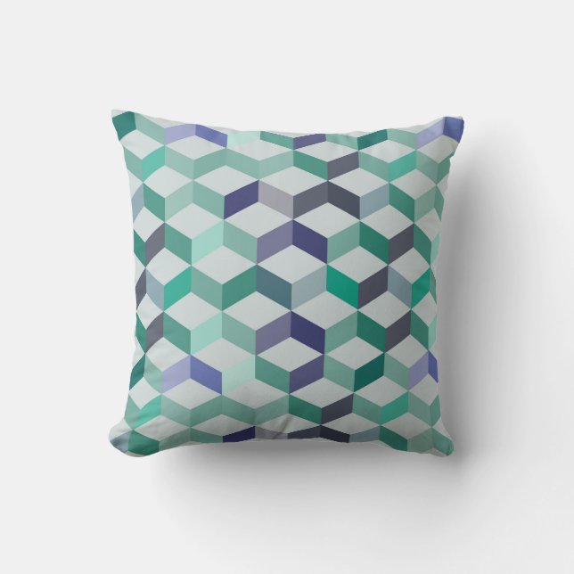 Oreiller à lancer Motif géométrique bleu et vert (Recto)