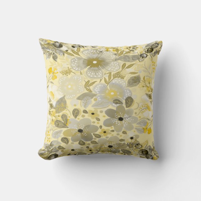 Oreiller à lancer motif jaune transparent à fleurs (Recto)