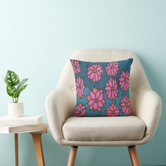 Oreiller à lancer Motif rose et bleu (Chaise)