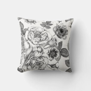 Oreiller à lancer Motif rose noir et blanc