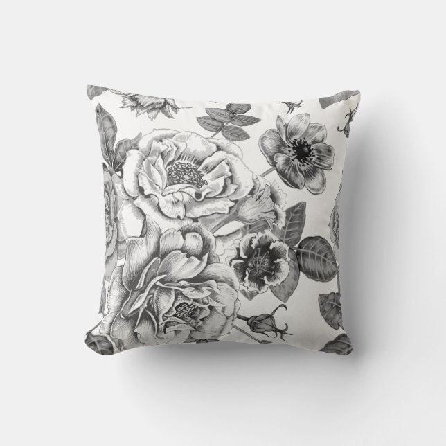 Oreiller à lancer Motif rose noir et blanc (Recto)