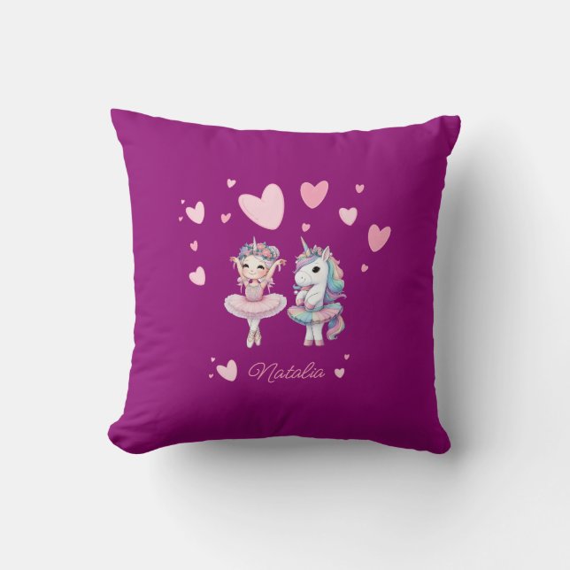 Oreiller à lancer mou Ballerina Unicorn violet (Recto)