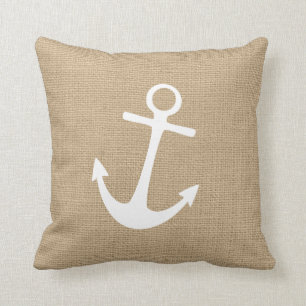 Oreiller à lancer Nautique Faux Burlap avec Ancre