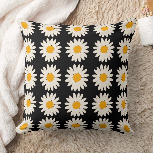 Oreiller à lancer noir de fleurs 20x20 (Couverture)