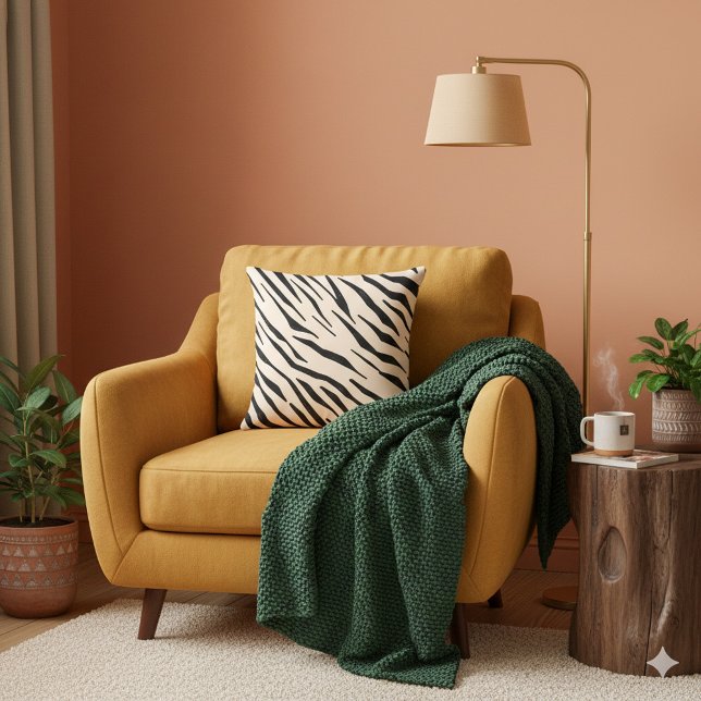 Oreiller à lancer noir et beige d'inspiration zèbr (Zebra inspired Black and Beige modern Throw Pillow.)