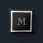Oreiller à lancer noir et blanc classique<br><div class="desc">Un monogramme traditionnel avec couleur et bordure arrière - plan modifiables</div>