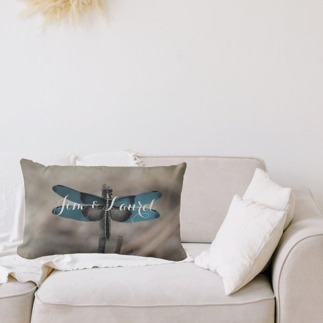Oreiller à lancer personnalisé de libellules bleue (accents with special memories)