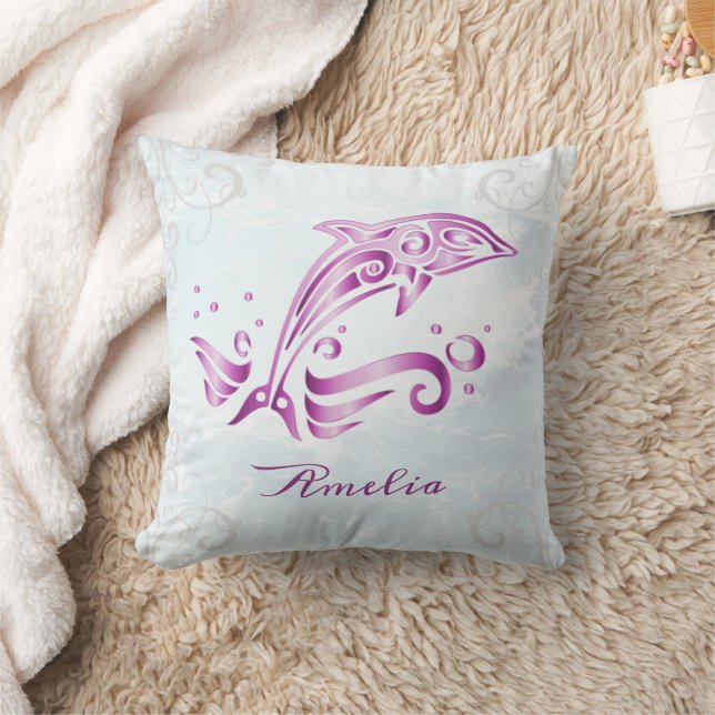 Oreiller à lancer personnalisé Magenta Dolphin (Couverture)