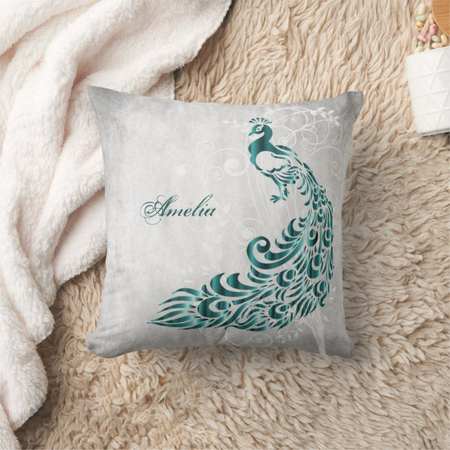 Oreiller à lancer personnalisé Peacock turquoise (Couverture)