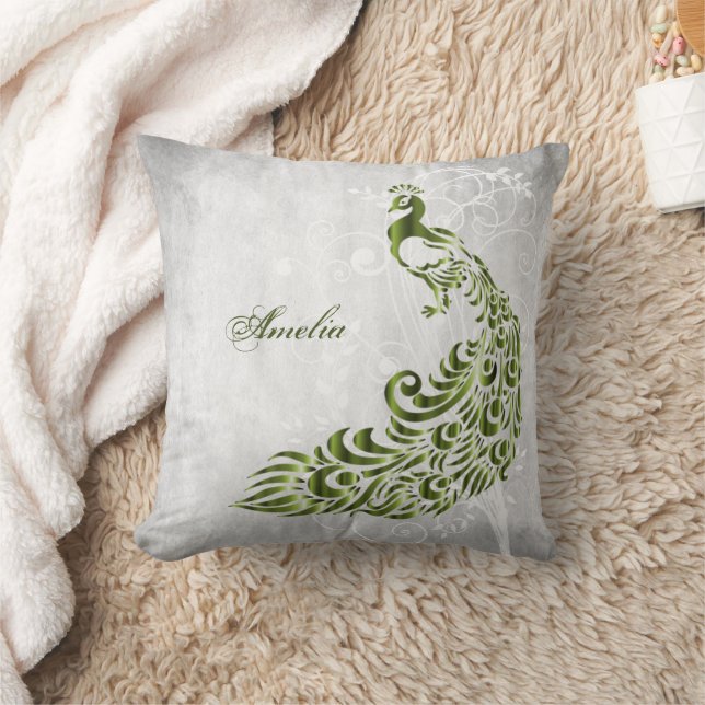 Oreiller à lancer personnalisé Peacock vert (Couverture)