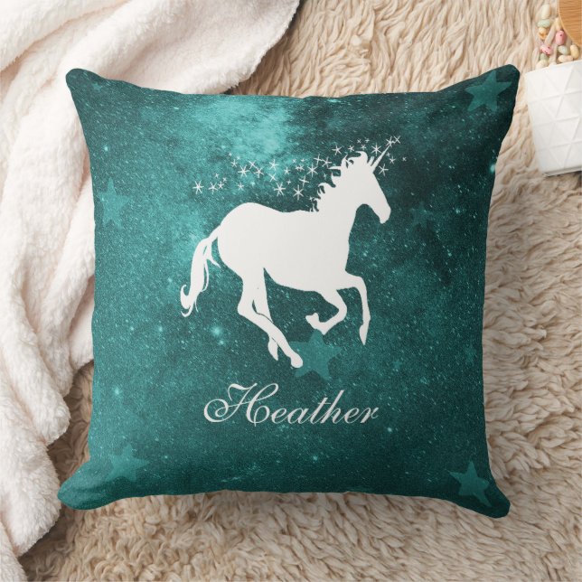 Oreiller à lancer personnalisé Unicorne turquoise (Couverture)