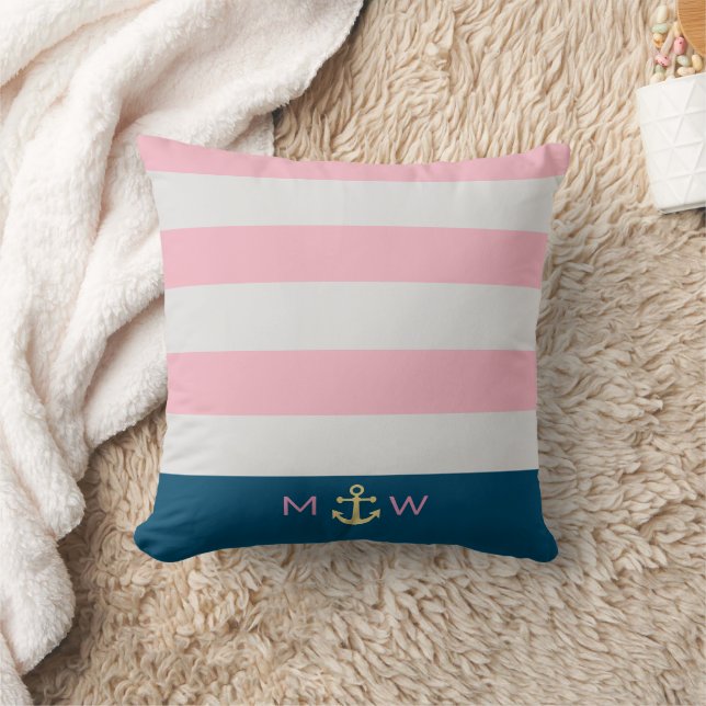 Oreiller à lancer Preppy Nautical Monogram (Couverture)
