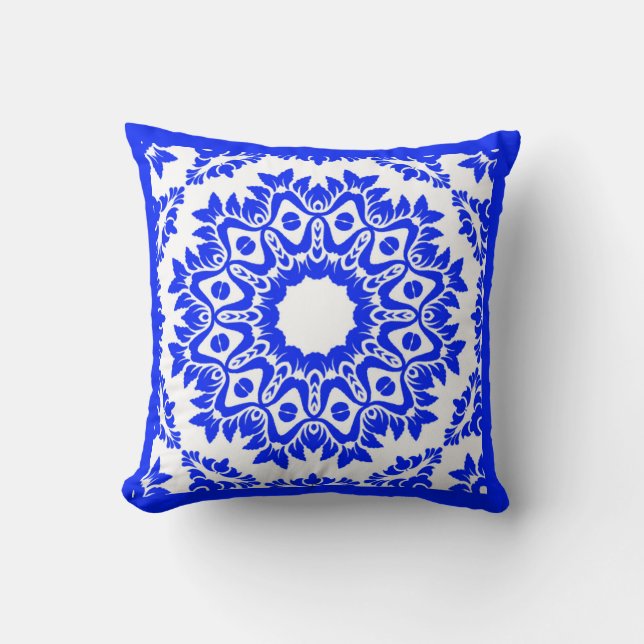 Oreiller à lancer réversible du kaléidoscope bleu (Recto)