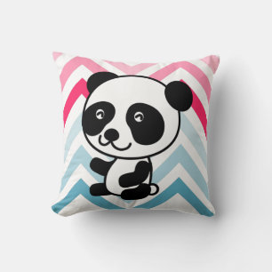 Oreiller à lancer rose et bleu Chevron Panda
