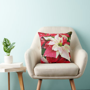 Oreiller à lancer rouge et blanc Poinsettia