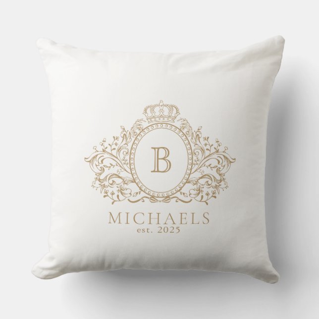 Oreiller à lancer Royal Gold et White Monogram Cre (Recto)