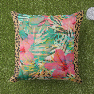 Oreiller à lancer tropical Empreinte de léopard