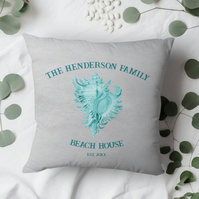 Oreiller à lancer turquoise Conch Shell (Teal Conch Shell Throw Pillow)