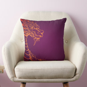 Oreiller à lancer violet avec Dragon coloré Impres