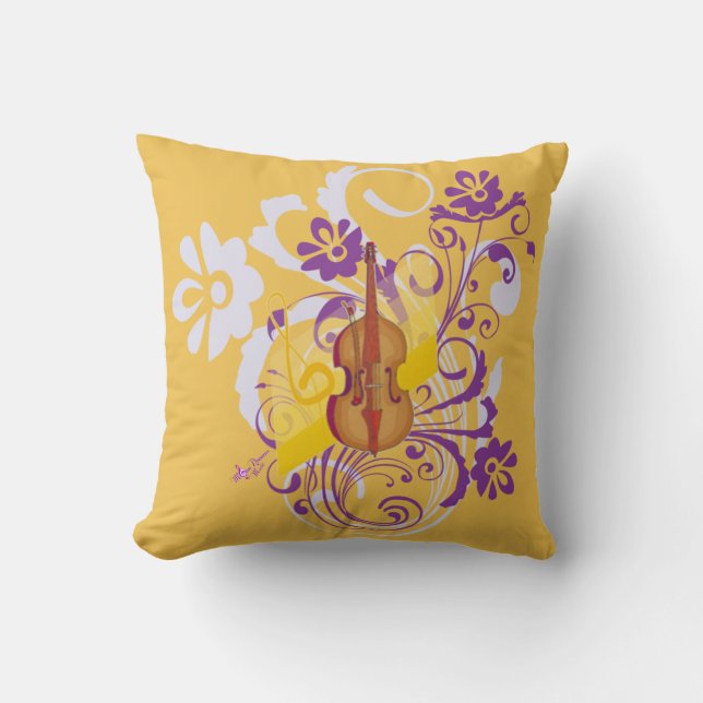 Oreiller à lancer violon jaune or floral (Recto)