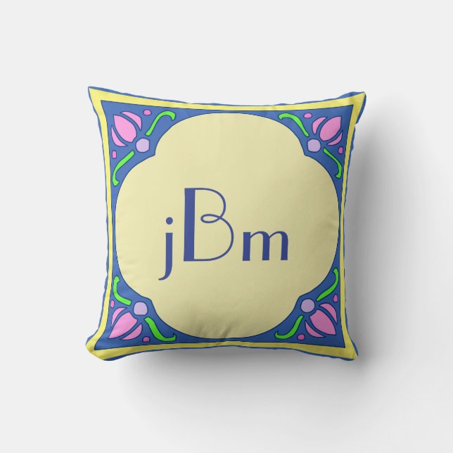Oreiller à monogramme Art nouveau personnalisable (Recto)