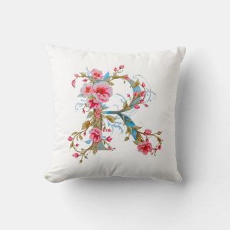Oreiller à monogramme lettre R floral élégant