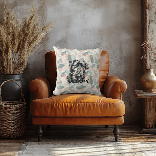 Oreiller à motif abstrait portrait de Rottweiler p (Créateur téléchargé)