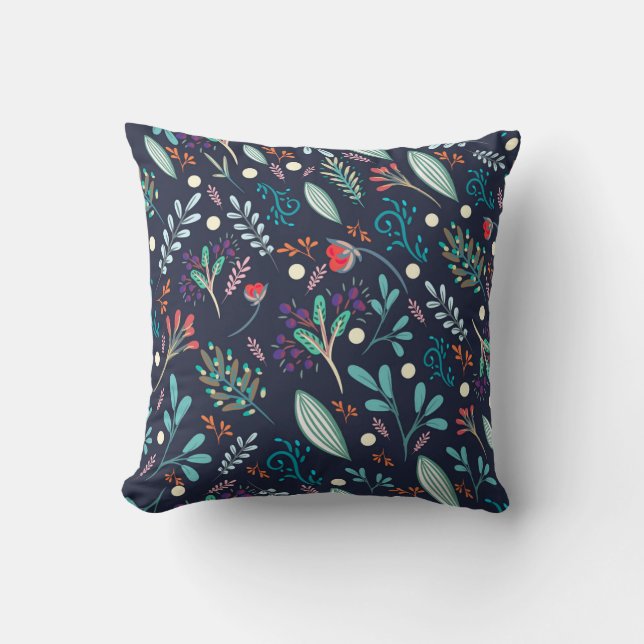 Oreiller à motif d'art folklorique floral rustique (Recto)