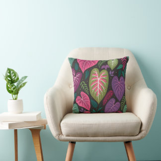 Oreiller à motif de feuilles de Caladium tropical