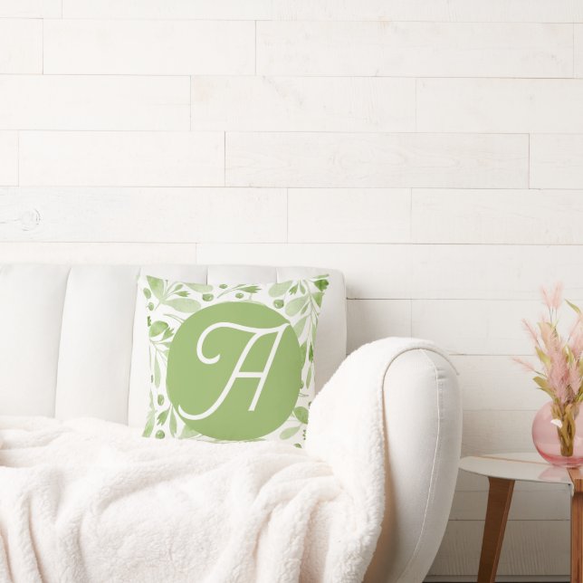 Oreiller à motif de feuilles d'olive et initiale (Canapé)