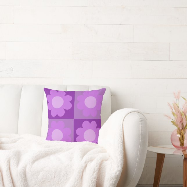 Oreiller à motif de fleurs violettes et lavande  (Canapé)