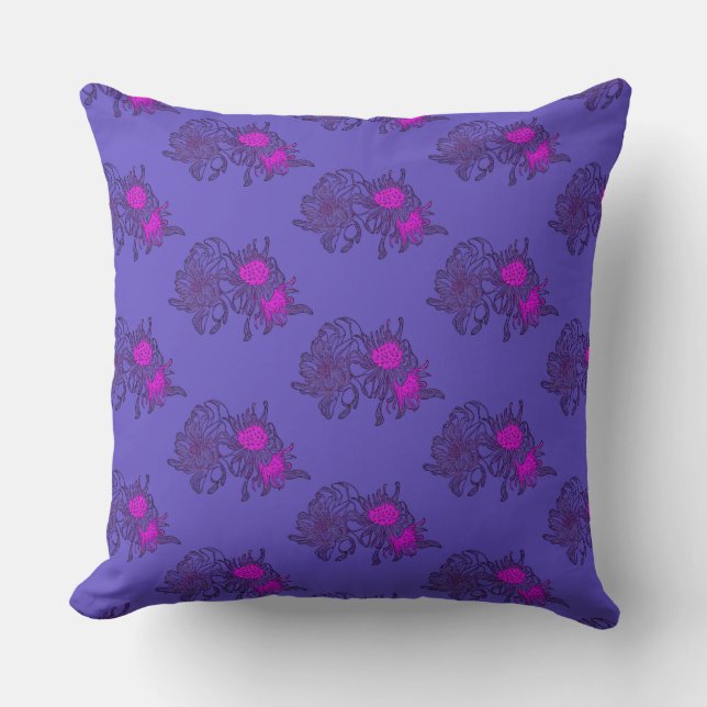 Oreiller à motif floral de chrysanthème pourpre (Recto)