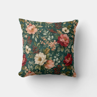 Oreiller à motif floral de Noël vintage