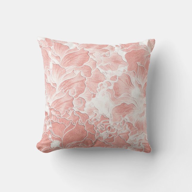 Oreiller à motif floral rose et pêche doux (Recto)