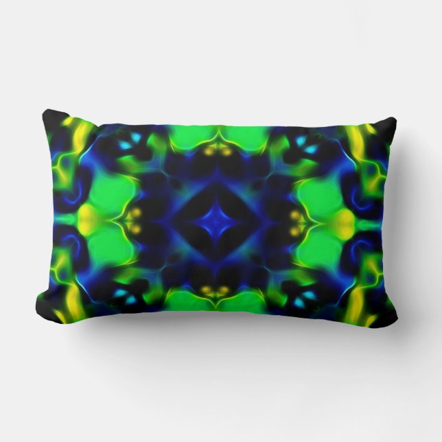 Oreiller à motif fractal vert et bleu lumineux (Recto)
