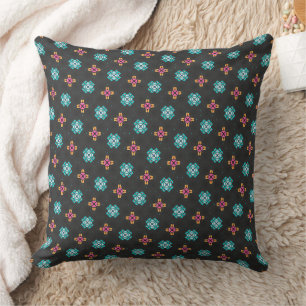 Oreiller à motif géométrique croisé néon noir