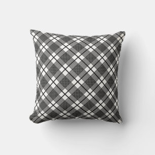 Oreiller à motif Glen plaid fin noir et blanc