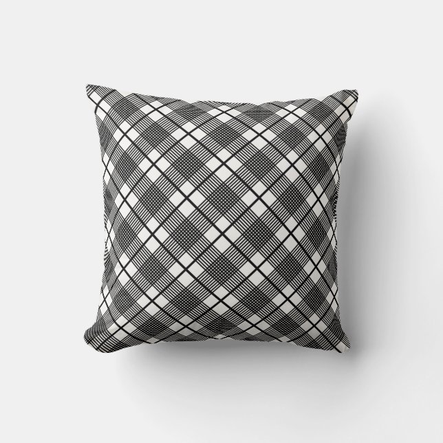 Oreiller à motif Glen plaid fin noir et blanc (Recto)