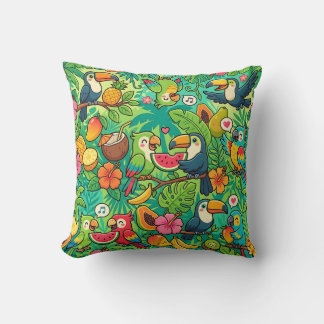 Oreiller à motif jungle perroquet toucan