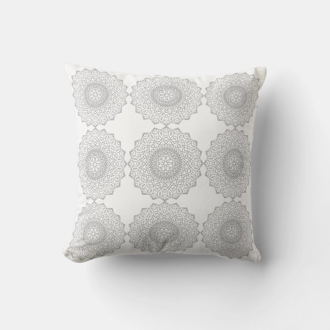 Oreiller à motif mandala en cercle noir et blanc (Recto)