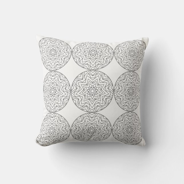 Oreiller à motif mandala étoiles noir et blanc (Recto)