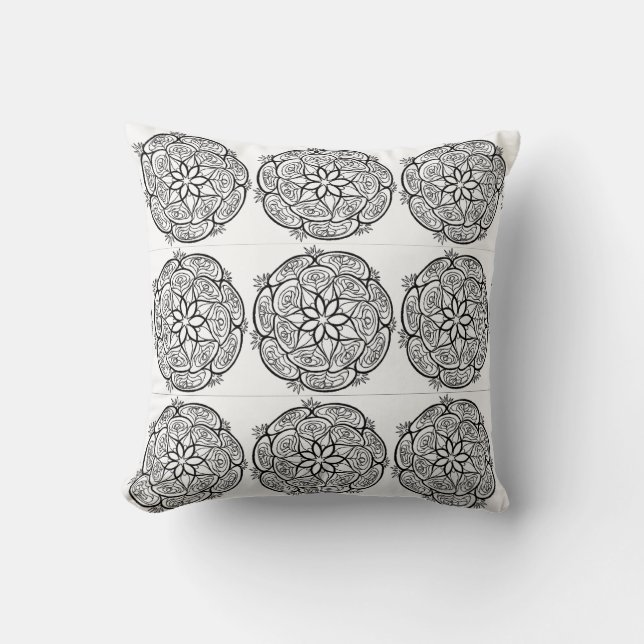Oreiller à motif mandala noir et blanc (Recto)
