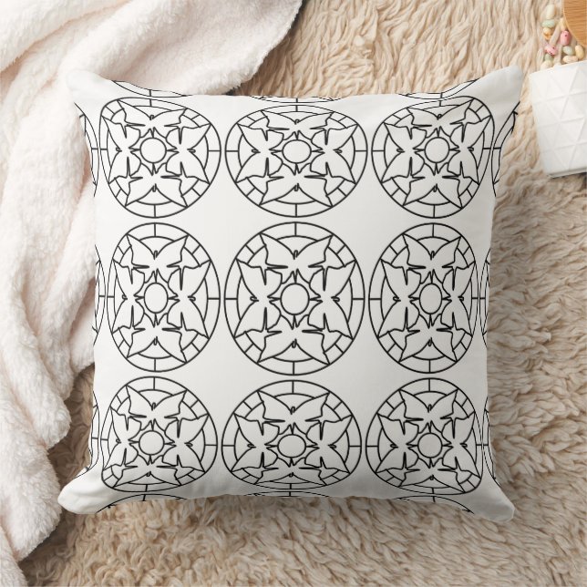 Oreiller à motif papillons mandala noir et blanc (Couverture)