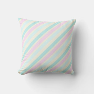 Oreiller à motif rayé rose, bleu, menthe et blanc