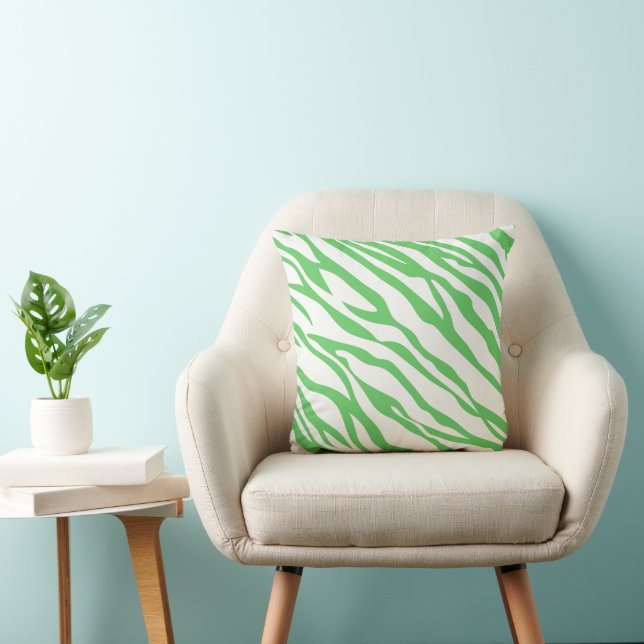 Oreiller à motif zèbre vert herbe et blanc cassé (Chaise)