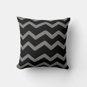 Oreiller à rayures Chevron noir et gris décoration