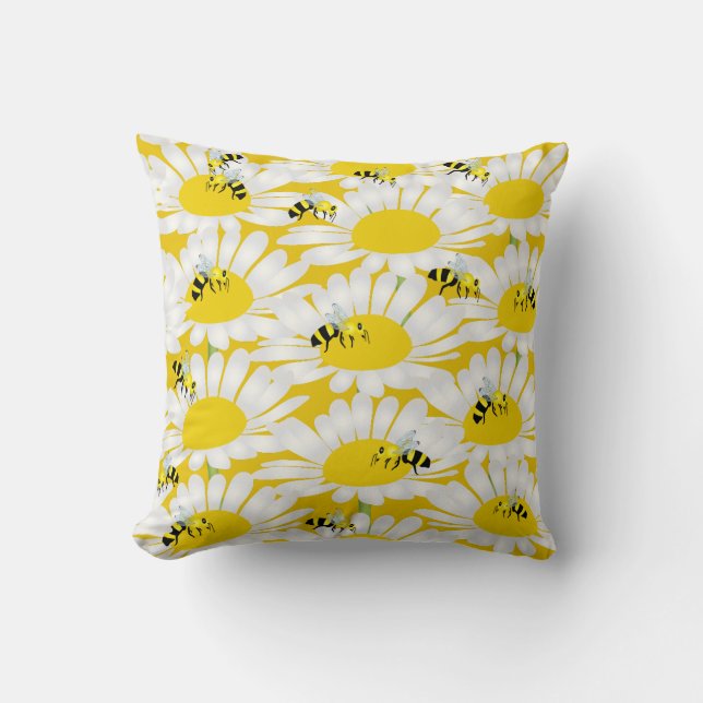 Oreiller Abeille sur Fleur - Fond Jaune (Recto)