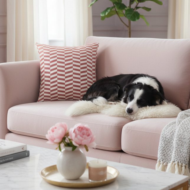 Oreiller Accent à Motif Chevrons Blanc et Or Rose  (Elegant rose gold and white throw pillow.)