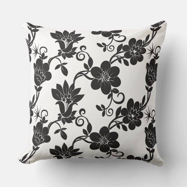 Oreiller accentué - Fleurs noires   Oreiller jeté (Recto)